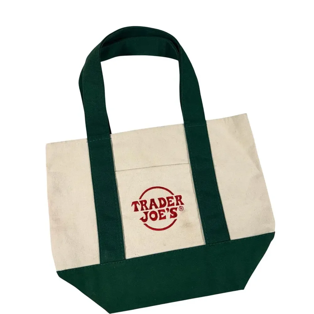 Lot of 2 Small Trader Joe’s Totes Embroidered Orange Green